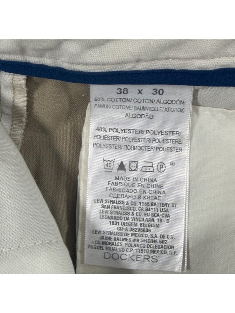 Dockers Classic Fit Men’s Khaki Pants 38x30 Beige Flat Front Chino Cotton Blend - Picture 5 of 9